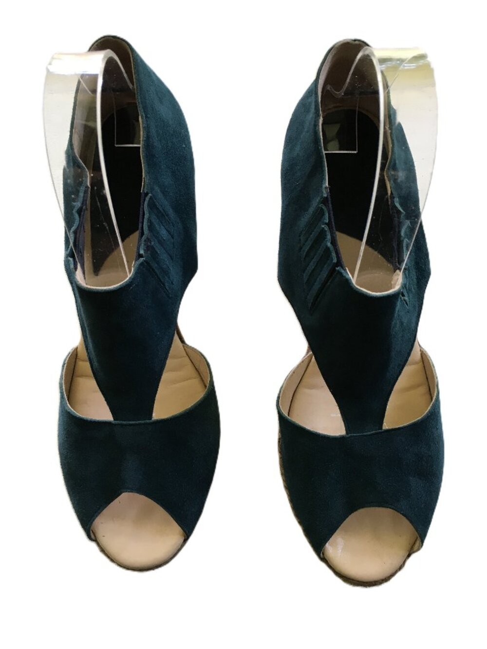Anthropologie x Maypol Cutout Leather Espadrille Wedge Sandals Teal Size 10